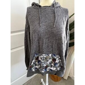 On The Byas Mens Grey Heathered Hoodie Patterned Pocket L